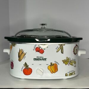 Vintage Rival Crockpot Stoneware Slow cooker Oval Vegetable Design Model 3755 5.